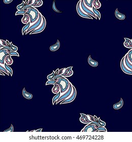 Vector illustration of a fiery rooster on New year 2017, template for flyer, merry Christmas and Happy new year, seamless pattern