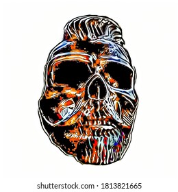 vector illustration of a fiery skull on white background.