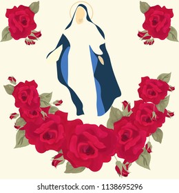 Vector Illustration for Fiesta de Santa Rosa: Saint Rose of Lima with roses.