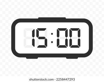 Vector illustration of fifteen o'clock digital clock icon sign and symbol. colored icon for website design .Simple design on transparent background (PNG).