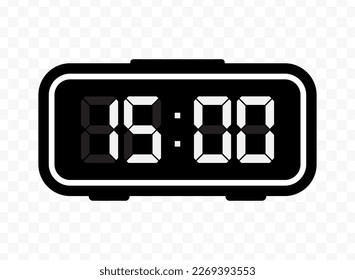 Vector illustration of fifteen o'clock digital clock icon sign and symbol. Black icon for website design .Simple design on transparent background (PNG).