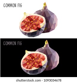 Vector illustration of a fig in low-poly style. Tropical fruit in polygonal style. You can use it as a print for packing the product, printing on T-shirts, clothes, souvenirs.