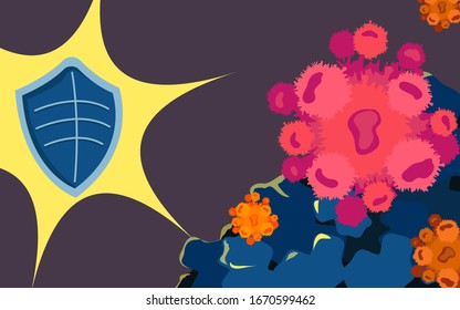 Vector illustration fight against covid-19 virus or coronavirus. cure corona virus. people fight virus concept. corona viruses vaccine concept. don't be afraid corona virus concept. stop coronavirus.