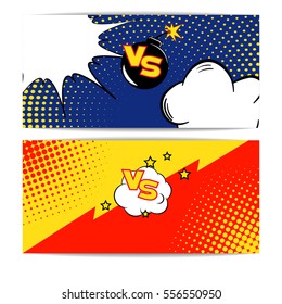 Ilustración vectorial de la burbuja de la lucha en estilo de los cómics para el diseño, Sitio web, fondo, Anuncio. Versus Plantilla de elemento retro. Marco de libro de historietas.