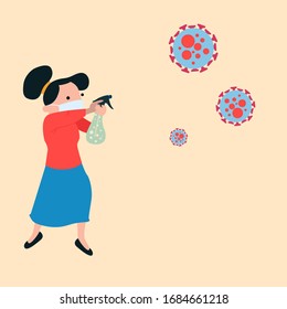 Vector illustration fight coronavirus concept. Covid-19 virus. Coronavirus vaccine concept. Protection from the virus concept. Ncov-19. People are fighting the virus.