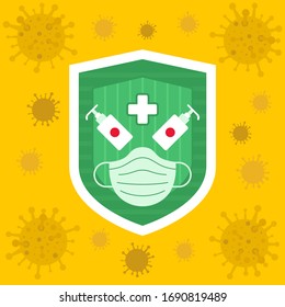 Vector illustration fight covid 2019 ncov corona virus vaccine, masker, pandemic and corona virus outbreaks, Mask to fight against Corona virus, Concept of fight against Many Virus attack