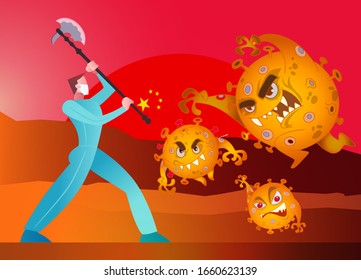 Vector illustration fight covid-19 corona virus. cure corona virus. People  fight virus concept