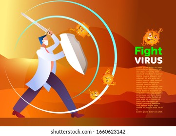 Vector illustration fight covid-19 corona virus. cure corona virus. Doctor fight virus concept