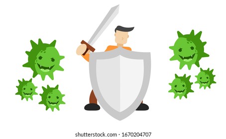 Vector illustration fight covid-19 corona virus. cure corona virus. people fight virus concept. don't be afraid of the corona virus concept.