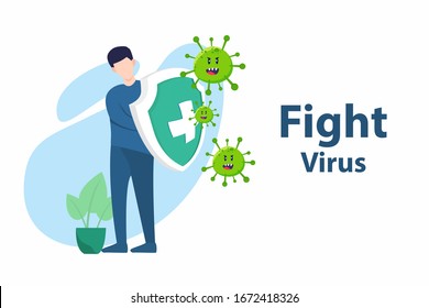 Vector illustration fight covid-19 corona virus. cure corona virus. people fight virus concept. corona viruses vaccine concept. end of 2019-ncov. don't be afraid of the corona virus concept.

