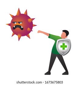 Vector illustration fight covid-19 corona virus. cure corona virus. people fight virus concept. corona viruses vaccine concept. end of 2019-ncov. don't be afraid of the corona virus concept.