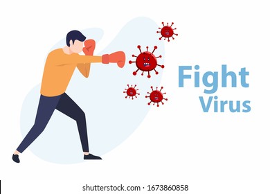 Vector illustration fight covid-19 corona virus. cure corona virus. people fight virus concept. corona viruses vaccine concept. end of 2019-ncov. don't be afraid of the corona virus concept.