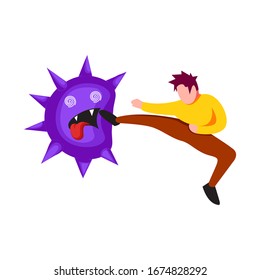 Vector illustration fight covid-19 corona virus. cure corona virus. people fight virus concept. corona viruses vaccine concept. end of 2019-ncov. don't be afraid of the corona virus concept.