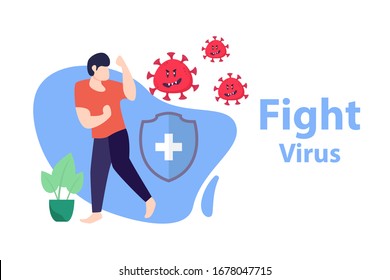 Vector illustration fight covid-19 corona virus. cure corona virus. people fight virus concept. corona viruses vaccine concept. end of 2019-ncov. don't be afraid of the corona virus concept.
