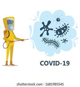 Vector illustration fight covid-19 corona virus. cure corona virus. people fight virus concept. corona viruses vaccine concept. end of 2019-ncov. don't be afraid of the corona virus concept.