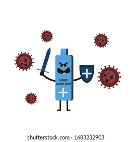 Vector illustration fight covid-19 corona virus. cure corona virus. people fight virus concept. soap against corona