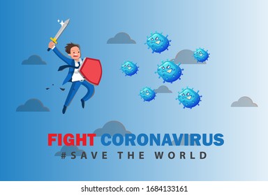 Vector illustration fight covid-19 corona virus. cure corona virus. people fight virus concept. corona viruses vaccine concept. end of 2019-ncov. don't be afraid of the corona virus concept.