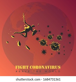 Vector illustration fight covid-19 corona virus. cure corona virus. people fight virus concept. corona viruses vaccine concept. end of 2019-ncov. don't be afraid of the corona virus concept.