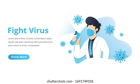 Ilustración vectorial contra el virus covid-19 corona. curar el virus de la corona. la gente lucha contra el concepto de virus. concepto de vacuna contra los virus de la corona. finales de 2019-Nov. no teman el concepto de virus de la corona.