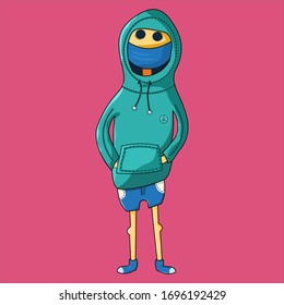 Vector illustration fight covid-19 corona virus. cure corona virus. people use amask for fight virus concept. boy with mask