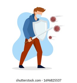 Vector illustration fight covid-19 corona virus. cure corona virus. people fight virus concept. corona viruses vaccine concept. end of 2019-ncov. don't be afraid of the corona virus concept.