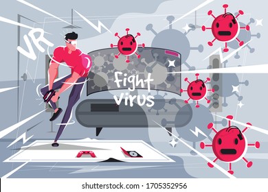 Vector illustration fight covid-19 corona virus. cure corona virus. people fight virus concept. corona viruses vaccine concept. end of 2019. don't be afraid of the corona virus concept.