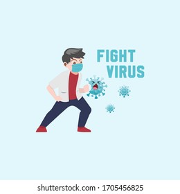 Vector illustration fight covid-19 corona virus. don't be afraid of the corona virus 