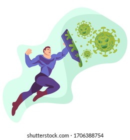 Vector illustration fight covid-19 corona virus. cure corona virus. people fight virus concept. corona viruses vaccine concept. end of 2019-ncov. don't be afraid of the corona virus concept.