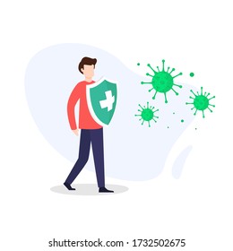 Vector illustration fight covid-19 corona virus. cure corona virus. people fight virus concept. corona viruses vaccine concept. end of 2019-ncov. don't be afraid of the corona virus concept.