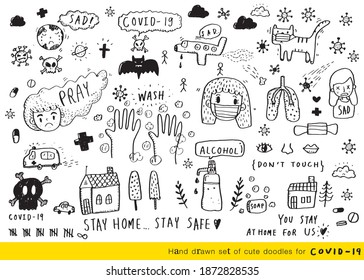 Vector illustration fight covid-19 corona virus, prevention washing hands vector illustration, Survived Virus Protection Cartoon, Doodle cute for covid-19,How to wear a covering and inhibit covid-19.
