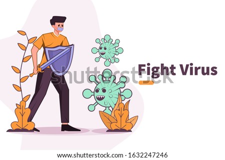 Vector illustration fight covid-19 corona virus. cure corona virus. people fight virus concept. corona viruses vaccine concept. end of 2019-ncov. don't be afraid of the corona virus concept. Stock photo © 