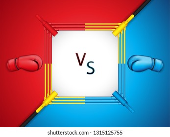 Vector illustration of fight night concept background with red vs blue side, top view