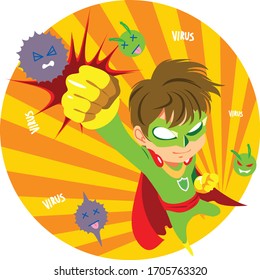 Vektorillustration Illustration Kampf-Virus. Koronavirus heilen. Menschen bekämpfen das Virenkonzept. Impfkonzept von Corona-Viren.
