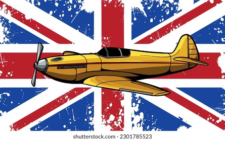 Vektorgrafik des Kampfflugzeugs mit uk-Flagge auf Hintergrund