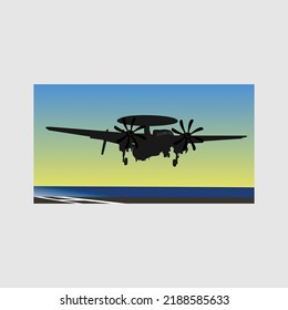 vector illustration of fighter jet landing bluish yellow background