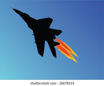 Vector Illustration Of A Fighter Jet Taking Off