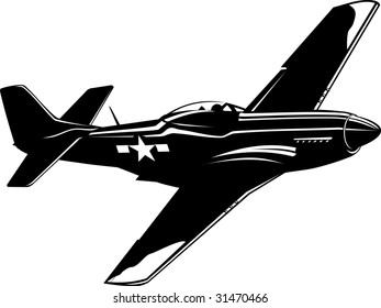 Vector Illustration Of A Fighter P51 Mustang Black And White