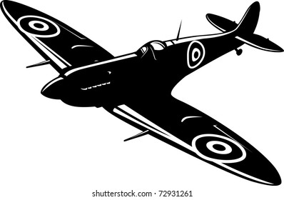 Vector Illustration Of A Fighter Spitfire Black And White