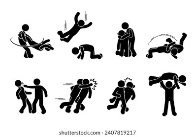 vector illustration of fighting, mixed martial arts, punching, kicking, slamming
