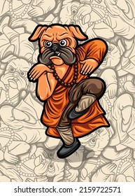 vector illustration of fighting shaolin pug dog is perfect for t-shirt design, sticker and entertainment poster design