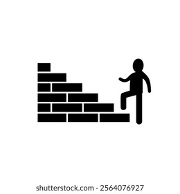 Vector illustration of a figure climbing a ladder icon. Representing growth, progress, and achieving goals or success through effort and determination.