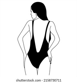Vector illustration of a woman’s figure one-line drawing, contour drawing of girl, simple. Girl with her black underwear
