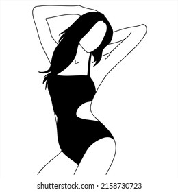 Vector illustration of a woman’s figure one-line drawing, contour drawing of girl, simple. Girl with her black underwear