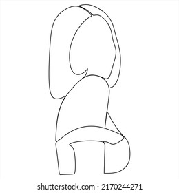 Ilustración vectorial de un dibujo de una línea de la mujer, dibujo de contorno de la niña, simple. Chica con su ropa interior negra