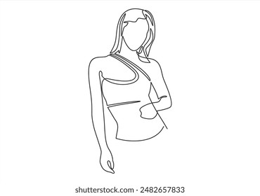 Vector illustration of a woman’s figure one-line drawing, contour drawing of girl, simple.