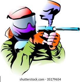 Vector illustration of a figure of the player in a paintball