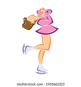 Vector Illustration of figure skating cute girl training on the ice