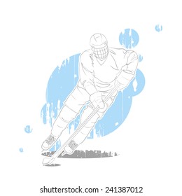 Vector illustration of a figure skating drawn in sketch style on a grungy background