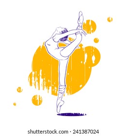 Vector illustration of a figure skating drawn in sketch style on a grungy background