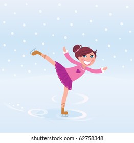 Vector Illustration of figure skating small girl training on Ice